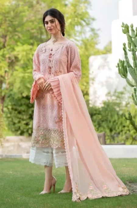 3 Piece Unstitched Heavy Embroidered Lawn Suit ( Fully Embroidered Bamber Chiffon Dupatta )