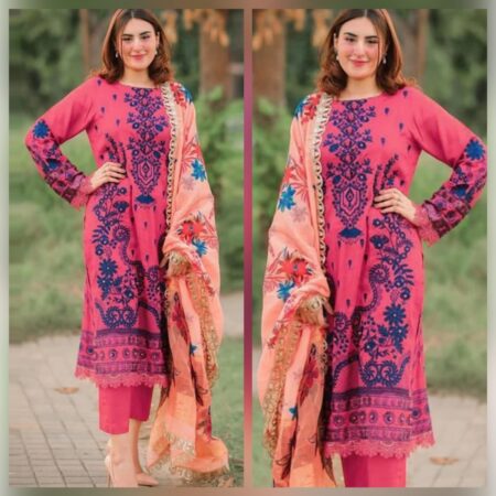 Lawn stuff 3 Piece Fully Embroidered with Silk Dupatta