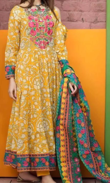 3 Piece Unstitched Embroidered Airjet Lawn Suit ( Digital Printed Chiffon Dupatta )
