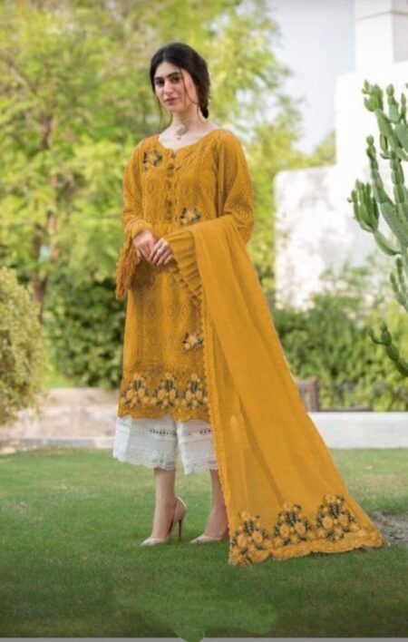 3 Piece Unstitched Heavy Embroidered Lawn Suit ( Fully Embroidered Bamber Chiffon Dupatta )