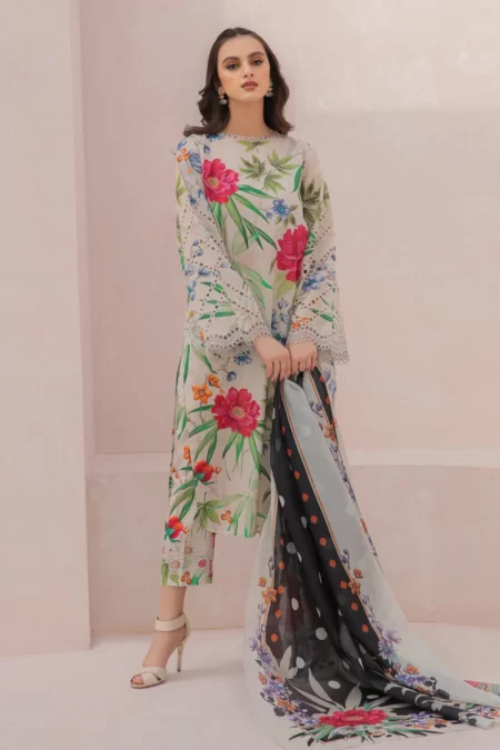 3 Piece Unstitched Digital Printed Lawn Suit ( Fine Printed Silk Dupatta )