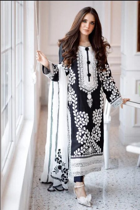3 Piece Unstitched Heavy Embroidered Lawn Suit ( Full Embroidered Chiffon Dupatta )