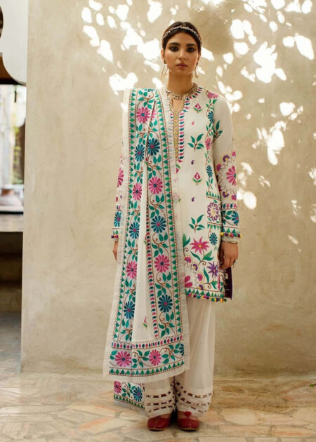 3 Piece Unstitched Heavy Embroidered Lawn Suit ( Fully Embroidered Organza Dupatta )