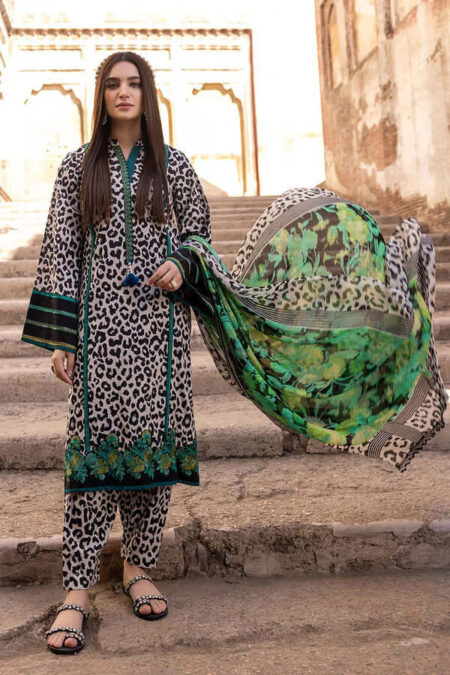 3 Piece Unstitched Embroidered Lawn Suit ( Printed Premium Organza Dupatta )