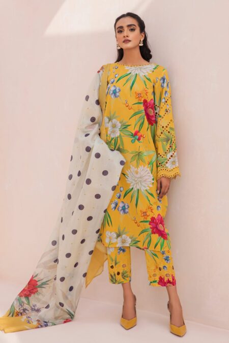 3 Piece Unstitched Digital Printed Lawn Suit ( Fine Printed Silk Dupatta )