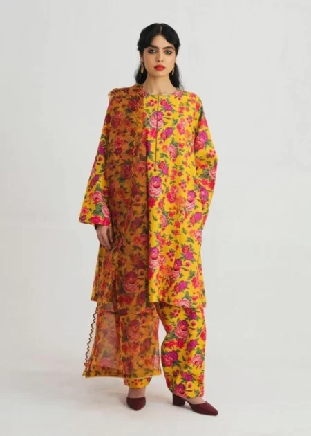 3 Piece Unstitched Digital Printed Lawn Suit ( Printed Organza Dupatta )