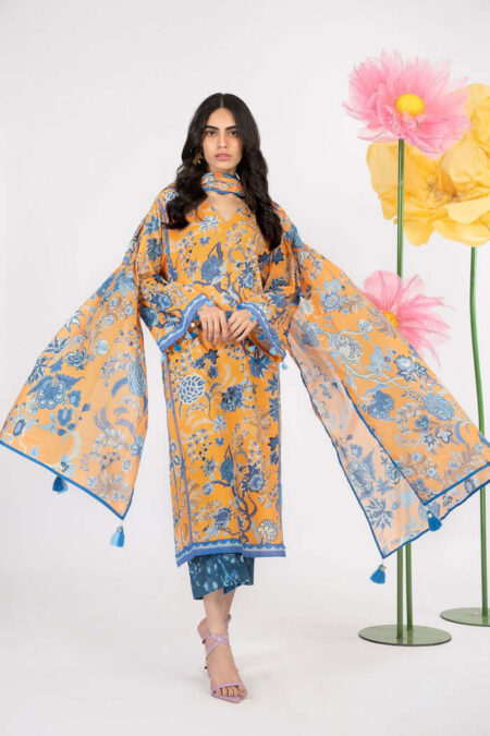 3 Piece Unstitched Digital Printed Lawn Suit ( Printed Organza Dupatta )