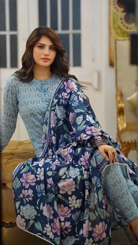 3 Piece Unstitched Digital Printed Lawn Suit ( Printed Organza Dupatta )