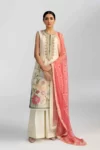 3 Piece Unstitched Heavy Embroidered Lawn Suit ( Digital Printed Silk Dupatta )