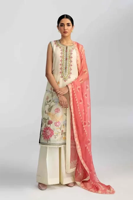 3 Piece Unstitched Heavy Embroidered Lawn Suit ( Digital Printed Silk Dupatta )