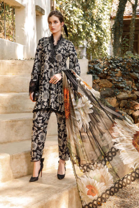 3 Piece Unstitched Embroidered Lawn Suit ( Digital Printed Bamber Chiffon Dupatta )