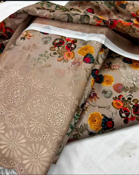 3PC Digital Printed Chikankari Embroidered Lawn Suit