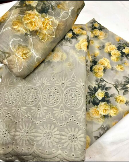 3PC Digital Printed Chikankari Embroidered Lawn Suit
