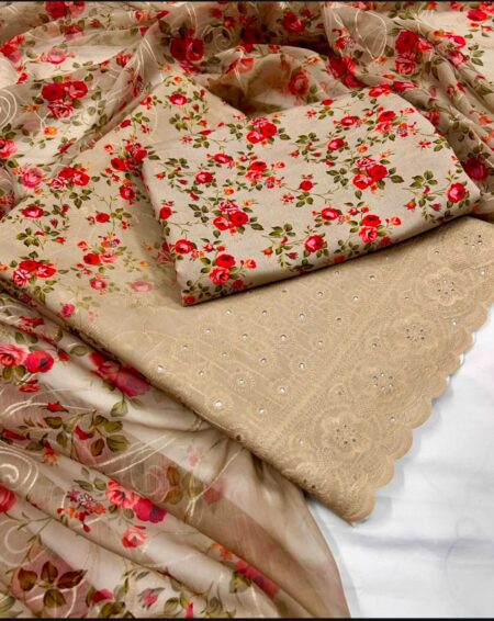 3PC Digital Printed Chikankari Embroidered Lawn Suit
