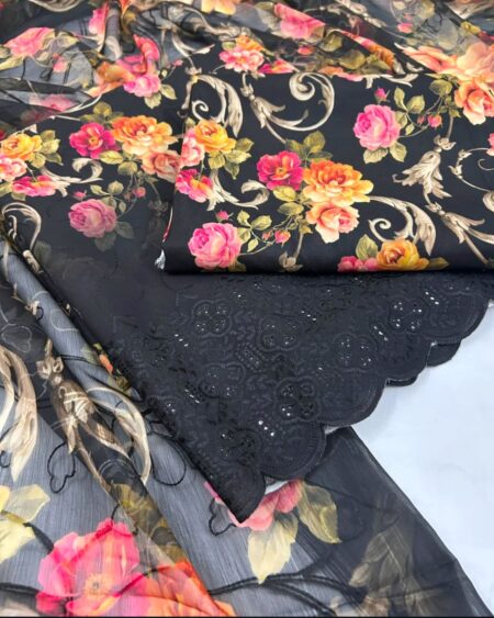3PC Digital Printed Chikankari Embroidered Lawn Suit