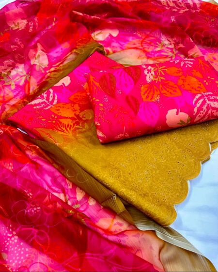 3PC Digital Printed Chikankari Embroidered Lawn Suit
