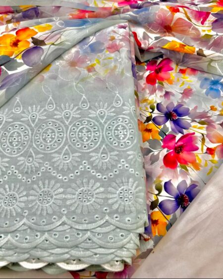 3PC Digital Printed Chikankari Embroidered Lawn Suit